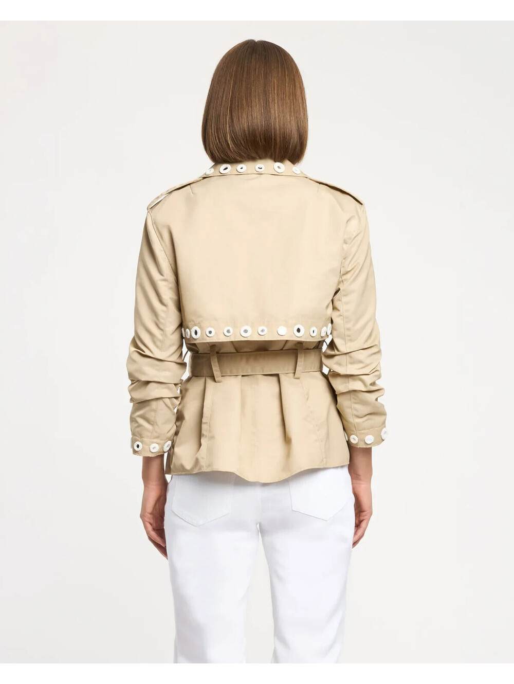 NEW, Cinq a Sept Crochet Mirrors Short Yates Trench in Khaki Ivory Sz XS #SJ2510 - Picture 4 of 10